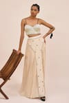 Buy_AMKA_White Natural Silk Milkyway Encrusted Corset With Accordion Pleated Skirt _at_Aza_Fashions