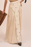 AMKA_White Natural Silk Milkyway Encrusted Corset With Accordion Pleated Skirt _Online_at_Aza_Fashions