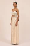 Buy_AMKA_White Natural Silk Milkyway Encrusted Corset With Accordion Pleated Skirt _Online_at_Aza_Fashions