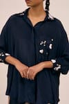 Buy_AMKA_Blue Natural Silk Embroidery Beads Collar Sudoku Shirt _Online_at_Aza_Fashions