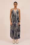 Amka India_Blue Natural Silk Print Astral Galaxy Scoop Susan Panelled Maxi Dress_Online_at_Aza_Fashions