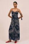 AMKA_Blue Natural Silk Print Bloom Galaxy Sweetheart Yarrow Embellished Jumpsuit _Online_at_Aza_Fashions