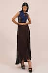 Buy_AMKA_Blue Natural Silk Print Smear Zen Ruched Crop Top With High Low Pleated Skirt _at_Aza_Fashions