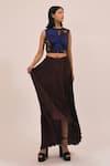 Buy_AMKA_Blue Natural Silk Print Smear Zen Ruched Crop Top With High Low Pleated Skirt _Online_at_Aza_Fashions