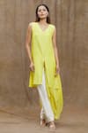 Buy_Ezra_Yellow Plain V Neck Asymmetric Tunic _at_Aza_Fashions