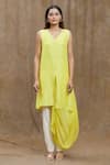 Ezra_Yellow Plain V Neck Asymmetric Tunic _Online_at_Aza_Fashions