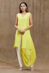 Buy_Ezra_Yellow Plain V Neck Asymmetric Tunic _Online_at_Aza_Fashions