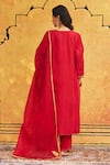 Shop_Weaver Story_Red Silk, Georgette Embroidery Split V-neck Tilla Hand Kurta Set _at_Aza_Fashions
