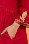 Shop_Weaver Story_Red Silk, Georgette Embroidery Split V-neck Tilla Hand Kurta Set _Online_at_Aza_Fashions