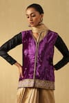 Buy_Weaver Story_Purple Velvet Zari, Embroidery V-neck Zardozi Hand Jacket _at_Aza_Fashions