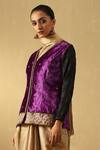Weaver Story_Purple Velvet Zari, Embroidery V-neck Zardozi Hand Jacket _Online_at_Aza_Fashions