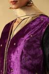 Shop_Weaver Story_Purple Velvet Zari, Embroidery V-neck Zardozi Hand Jacket _Online_at_Aza_Fashions