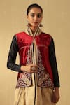 Buy_Weaver Story_Maroon Velvet Embroidery Round Neck Floral Zardozi Hand Jacket _at_Aza_Fashions