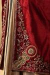 Weaver Story_Maroon Velvet Embroidery Round Neck Floral Zardozi Hand Jacket _Online_at_Aza_Fashions