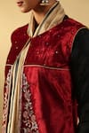 Buy_Weaver Story_Maroon Velvet Embroidery Round Neck Floral Zardozi Hand Jacket _Online_at_Aza_Fashions