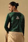 Shop_Weaver Story_Green Velvet Embroidery Round Neck Zardozi Hand Cropped Jacket _at_Aza_Fashions
