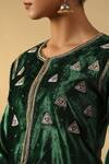 Buy_Weaver Story_Green Velvet Embroidery Round Neck Zardozi Hand Cropped Jacket _Online_at_Aza_Fashions