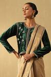 Shop_Weaver Story_Green Velvet Embroidery Round Neck Zardozi Hand Cropped Jacket _Online_at_Aza_Fashions