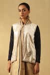 Buy_Weaver Story_Off White Velvet Embroidery Round Neck Floral Hand Jacket _at_Aza_Fashions