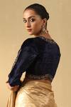 Shop_Weaver Story_Blue Velvet Hand Embroidered Zardozi Sweetheart Blouse _at_Aza_Fashions