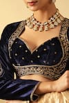 Weaver Story_Blue Velvet Hand Embroidered Zardozi Sweetheart Blouse _Online_at_Aza_Fashions