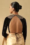 Shop_Weaver Story_Black Velvet Hand Embroidered Zardozi Zero Neck Backless Blouse _at_Aza_Fashions