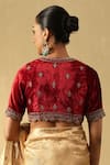 Shop_Weaver Story_Maroon Velvet Hand Embroidered Zardozi Plunged V Blouse _at_Aza_Fashions
