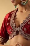 Weaver Story_Maroon Velvet Hand Embroidered Zardozi Plunged V Blouse _Online_at_Aza_Fashions