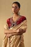 Buy_Weaver Story_Maroon Velvet Hand Embroidered Zardozi Plunged V Blouse _Online_at_Aza_Fashions