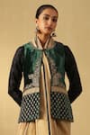 Buy_Weaver Story_Green Velvet Hand Embroidered Zardozi Round Jacket _at_Aza_Fashions