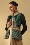 Weaver Story_Green Velvet Hand Embroidered Zardozi Round Jacket _Online_at_Aza_Fashions