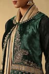 Buy_Weaver Story_Green Velvet Hand Embroidered Zardozi Round Jacket _Online_at_Aza_Fashions