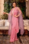 Gauri Dhawan_Purple Cupro Satin Printed Geometric Cape Open Jacket Pant Set _at_Aza_Fashions