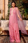 Buy_Gauri Dhawan_Purple Cupro Satin Printed Geometric Cape Open Jacket Pant Set 