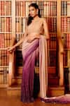 Buy_Gauri Dhawan_Wine Butter Knit Jersey Embellished Swarovski Pre-draped Saree With Blouse _at_Aza_Fashions