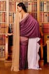 Gauri Dhawan_Wine Butter Knit Jersey Embellished Swarovski Pre-draped Saree With Blouse _Online_at_Aza_Fashions