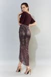 Shop_Cham Cham_Wine Stretch Knit Embellished Sequin V Neck Draped Dress _at_Aza_Fashions