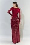 Shop_Cham Cham_Red Stretch Knit Embellished Sequin V Neck Cowl Gown _at_Aza_Fashions