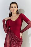 Cham Cham_Red Stretch Knit Embellished Sequin V Neck Cowl Gown _Online_at_Aza_Fashions