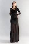 Buy_Cham Cham_Black Stretch Knit Embellished Sequin Boat Shimmer Maxi Gown _at_Aza_Fashions