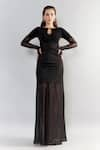 Buy_Cham Cham_Black Stretch Knit Embellished Sequin Boat Shimmer Maxi Gown _Online_at_Aza_Fashions