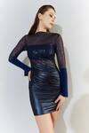 Cham Cham_Blue Stretch Embellished Boat Metallic Draped Short Dress _Online_at_Aza_Fashions