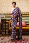 Buy Soup By Sougat Paul Purple Crepe Embroidery Round Neck Bloom Stripe Saree With Botanic Print Blouse at Aza Fashions Buy_Soup By Sougat Paul_Purple Crepe Embroidery Round Neck Bloom Stripe Saree With Botanic Print Blouse _at_Aza_Fashions