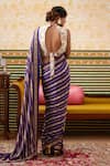 Shop Soup By Sougat Paul Purple Crepe Embroidery Round Neck Bloom Stripe Saree With Botanic Print Blouse at Aza Fashions Shop_Soup By Sougat Paul_Purple Crepe Embroidery Round Neck Bloom Stripe Saree With Botanic Print Blouse _at_Aza_Fashions