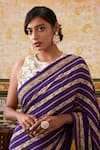 Soup By Sougat Paul Purple Crepe Embroidery Round Neck Bloom Stripe Saree With Botanic Print Blouse Online at Aza Fashions Soup By Sougat Paul_Purple Crepe Embroidery Round Neck Bloom Stripe Saree With Botanic Print Blouse _Online_at_Aza_Fashions