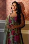 Shop_Astha Narang_Green Organza Printed Floral Scoop Neck Kurta Pant Set _Online_at_Aza_Fashions
