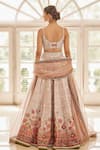 Shop_Cedar & Pine_Pink Dupion Print Floral Floating Flowers Mirror Embroidered Bridal Lehenga Set _at_Aza_Fashions