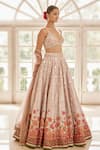 Shop_Cedar & Pine_Pink Dupion Print Floral Floating Flowers Mirror Embroidered Bridal Lehenga Set _Online_at_Aza_Fashions