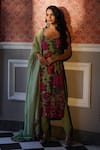 Buy_Astha Narang_Green Organza Printed Floral Scoop Neck Kurta Pant Set _at_Aza_Fashions