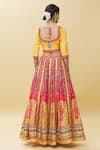 Shop_Samyukta Singhania_Yellow Raw Silk Print Mughal Garden Semi Round Lehenga Set _at_Aza_Fashions